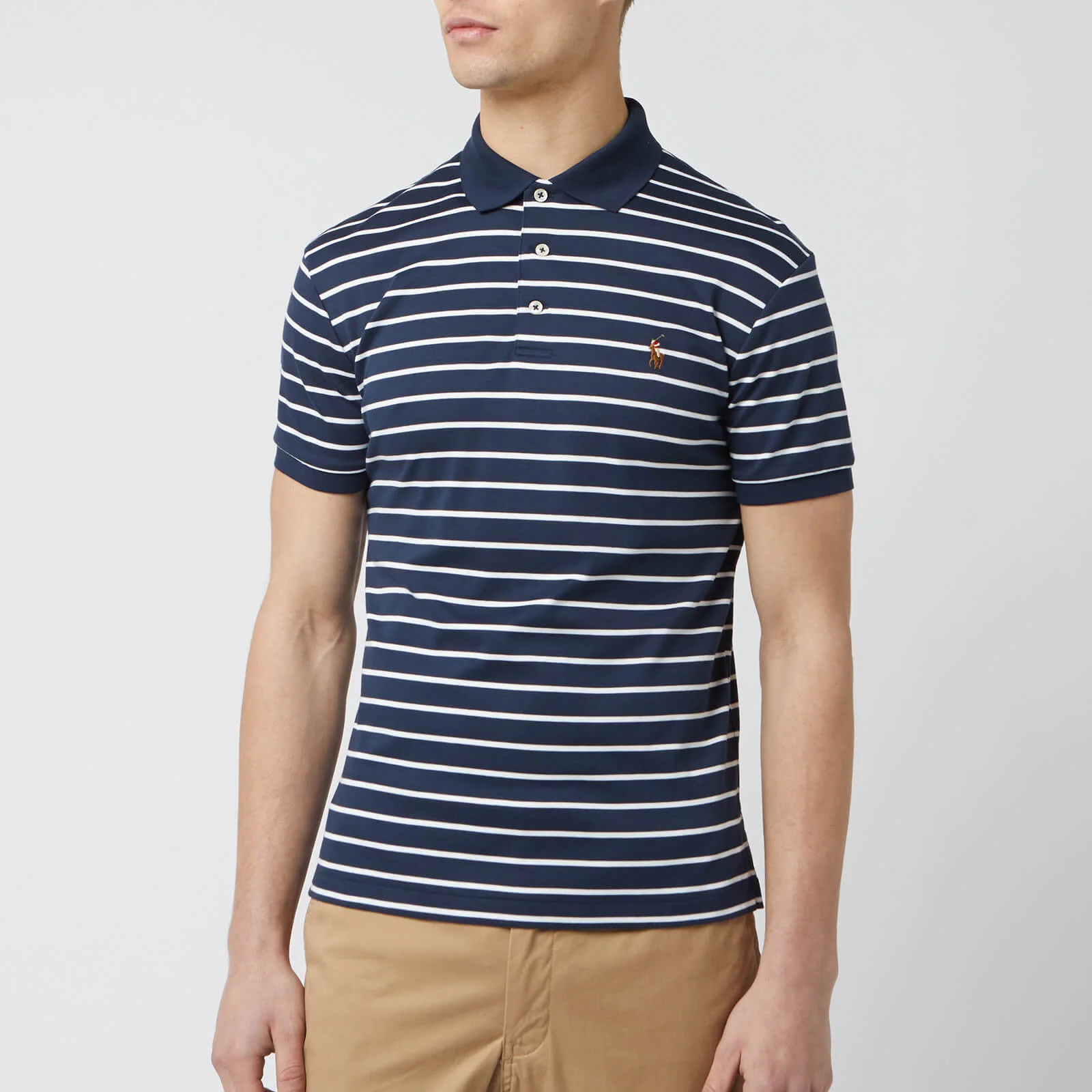 Polo Ralph Lauren Men's Stripe Pima Polo-Shirt - Navy/White Image 1
