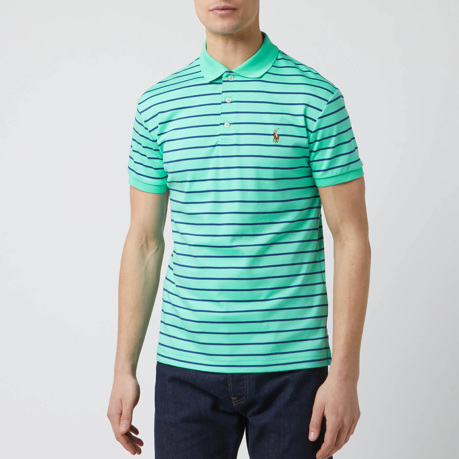 Polo Ralph Lauren Men's Stripe Pima Polo-Shirt - Sunset Green Multi Image 1