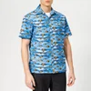 Lanvin Men's Shark Print Open Collar Bowling Shirt - Blue - Image 1