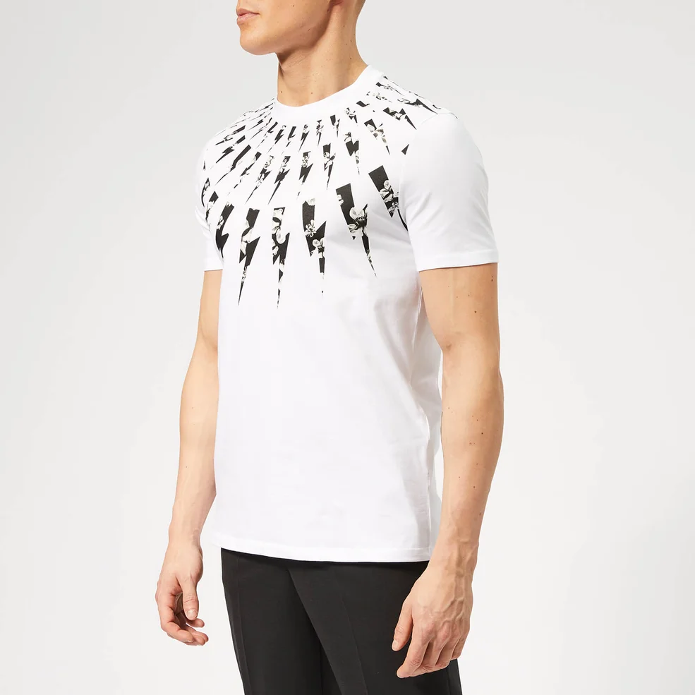 Neil Barrett Men's Fairisle Floral Lightning Bolt T-Shirt - White Image 1