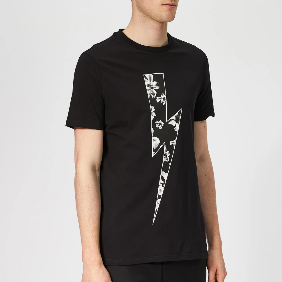 Neil Barrett Men's Floral Thunderbolt T-Shirt - Black/White/Sepia Image 1