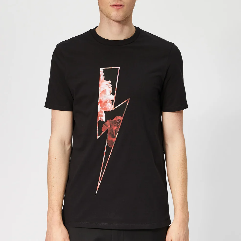 Neil Barrett Men's Floral Thunderbolt T-Shirt - Black/Multi Image 1