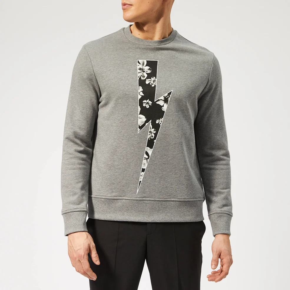 Neil Barrett Men's Floral Thunderbolt Sweatshirt - Smoke/Black/White Image 1