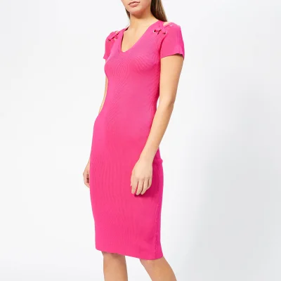 MICHAEL MICHAEL KORS Women's Cut Out Lace Up V Neck Dress - Electric Pink