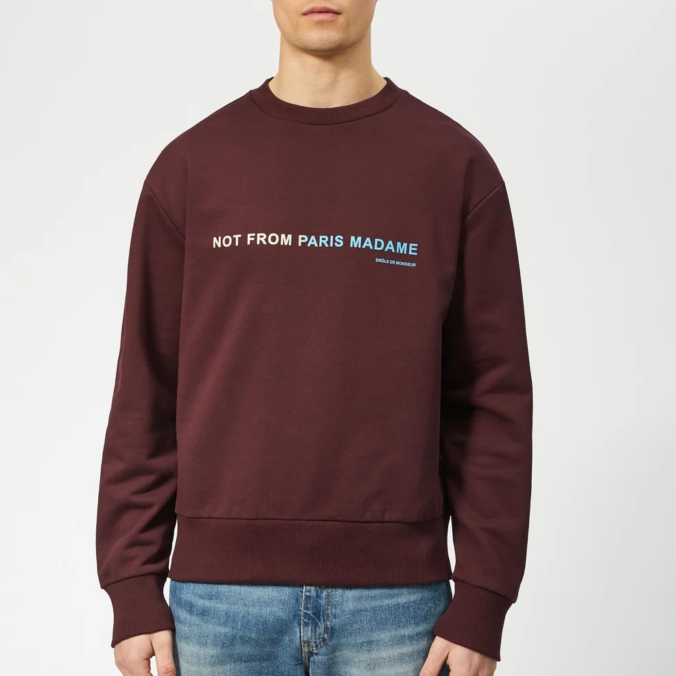 Drôle de Monsieur Men's Shaded Slogan Sweater - Burgundy Image 1