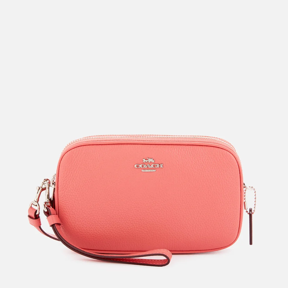 Coach Women's Polished Pebble Cross Body Clutch Bag - Bright Coral Image 1