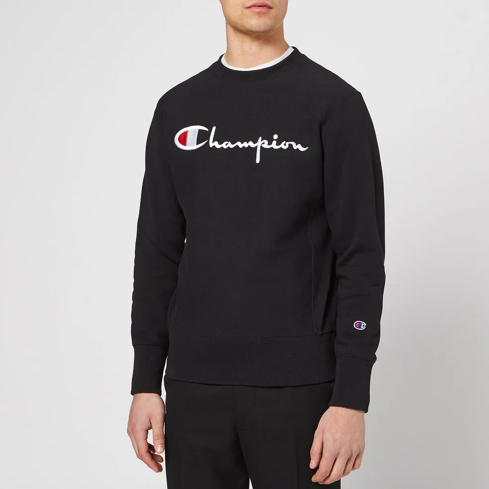 Champion Men's Crew Neck Script Sweatshirt - Black Image 1