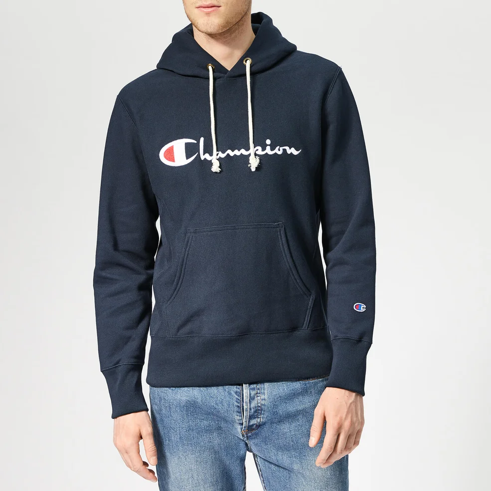 Champion Men's Script Hooded Sweatshirt - Navy Image 1