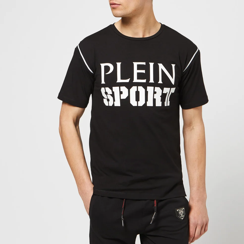 Plein Sport Men's Round Neck Short Sleeve Tennis T-Shirt - Black/White Image 1
