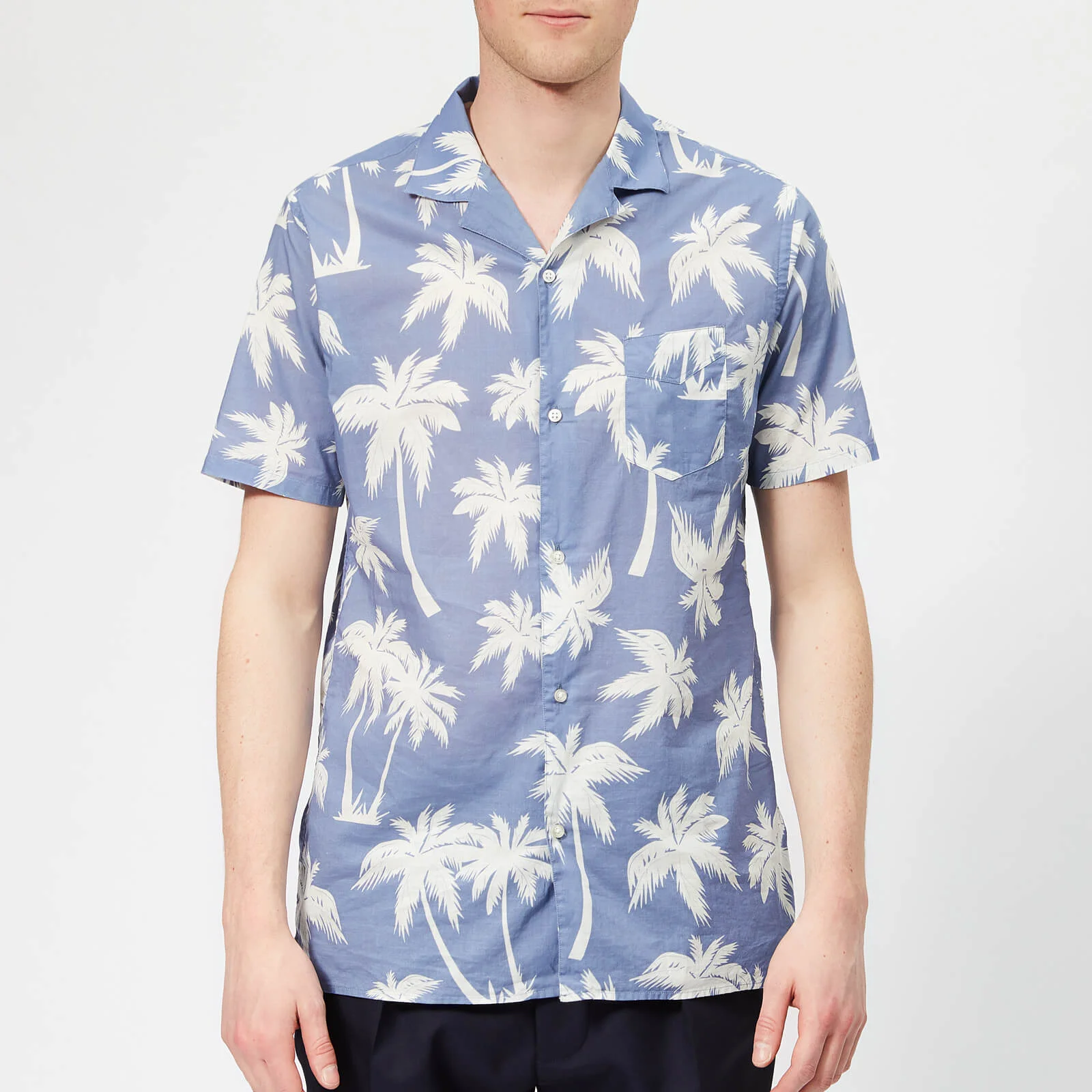 Officine Générale Men's Dario Palm Print Shirt - Indigo/White Image 1