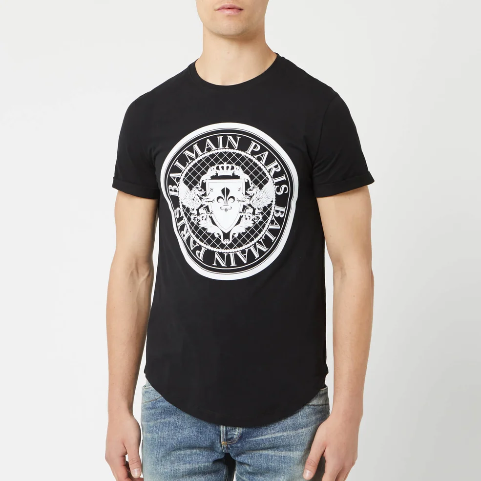 Balmain Men's Flocked Coin T-Shirt - Noir/Blanc Image 1