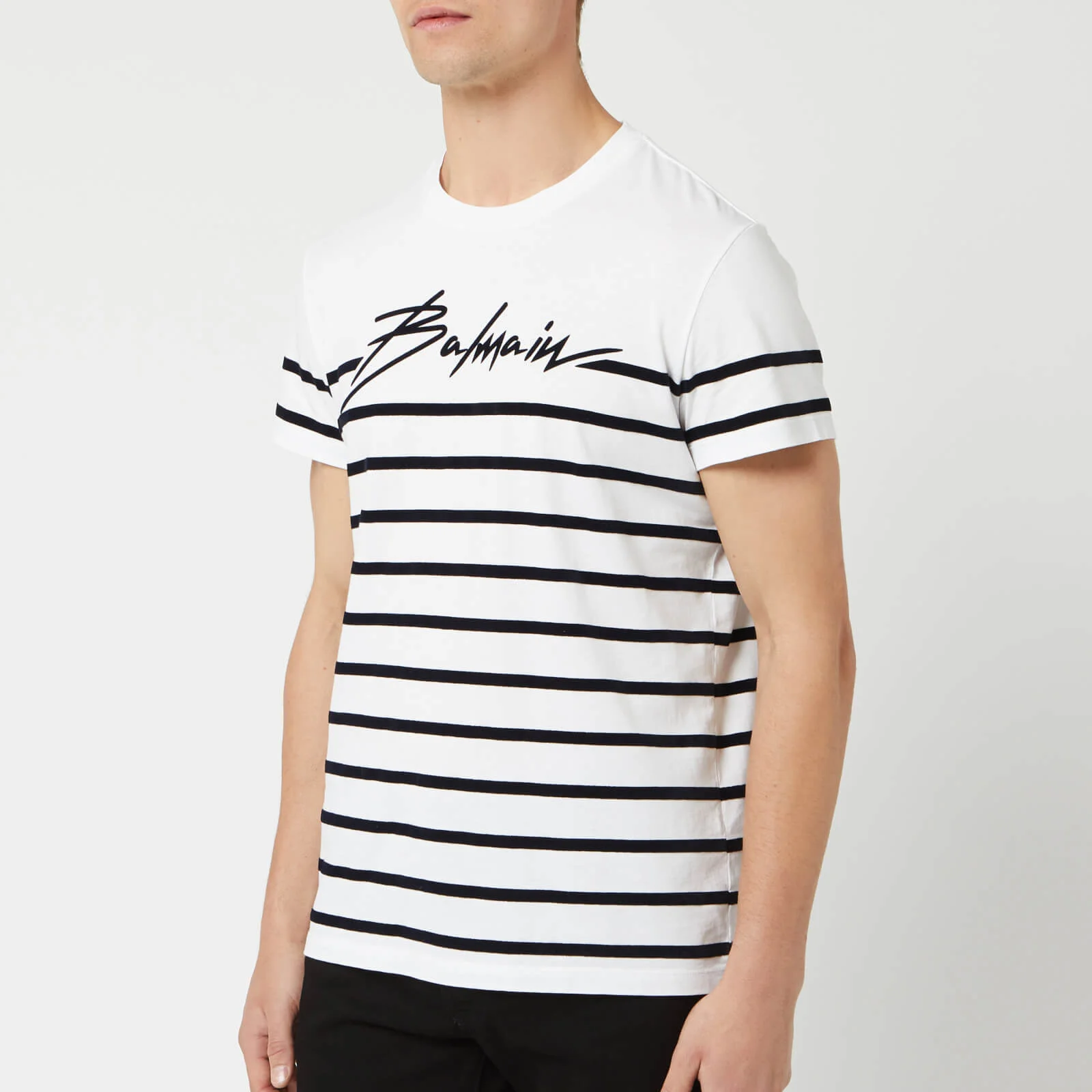 Balmain Men's Signature Striped T-Shirt - Blanc/Noir Image 1