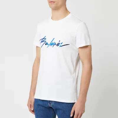 Balmain Men's Signature T-Shirt - Blanc/Bleu