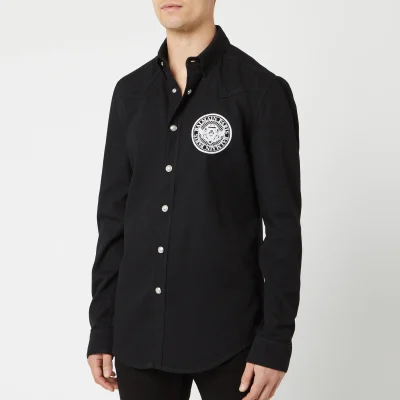 Balmain Men's Coin Embroidered Denim Shirt - Noir