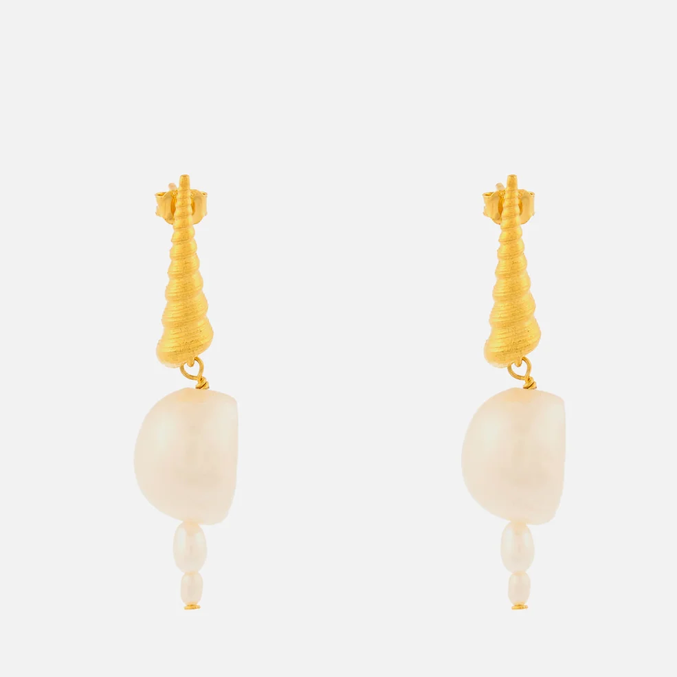 Anni Lu Women's Turret Shell Baroque Pearl Earrings - Gold Image 1