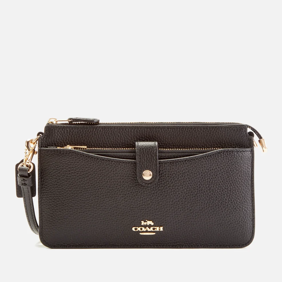 Coach Women's Polished Pebble Leather Wallet/Cross Body Bag - Black Image 1