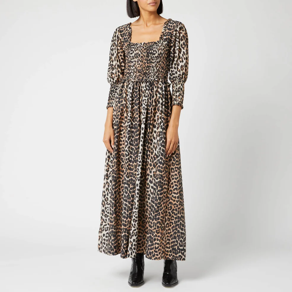 Ganni Women's Cotton Silk Dress - Leopard Image 1