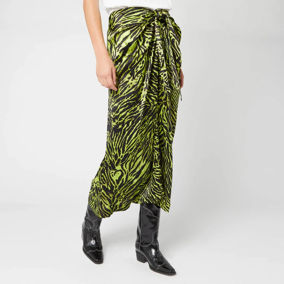 Ganni Women's Silk Stretch Satin Skirt - Lime Tiger Image 1