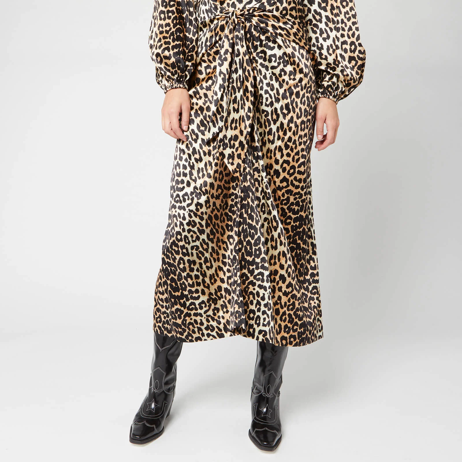 Ganni Women's Silk Stretch Satin Skirt - Leopard Image 1