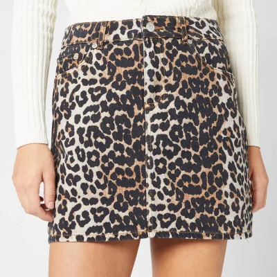 Ganni Women's Print Denim Skirt - Leopard