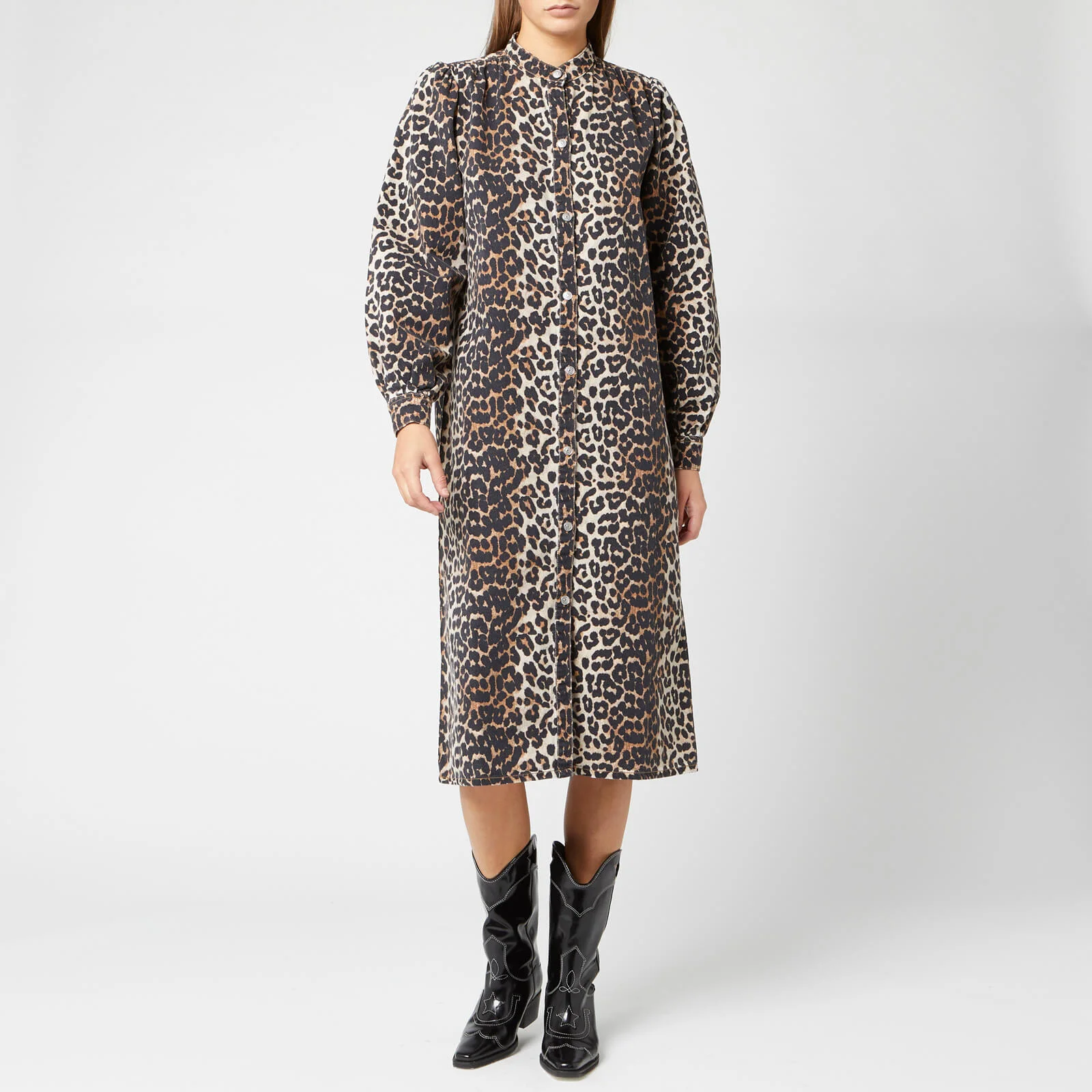Ganni Women's Printed Shirt Dress - Leopard Image 1
