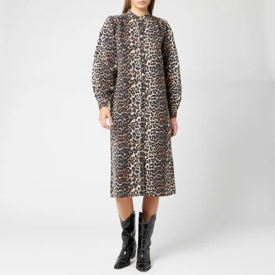 Ganni Women's Printed Shirt Dress - Leopard