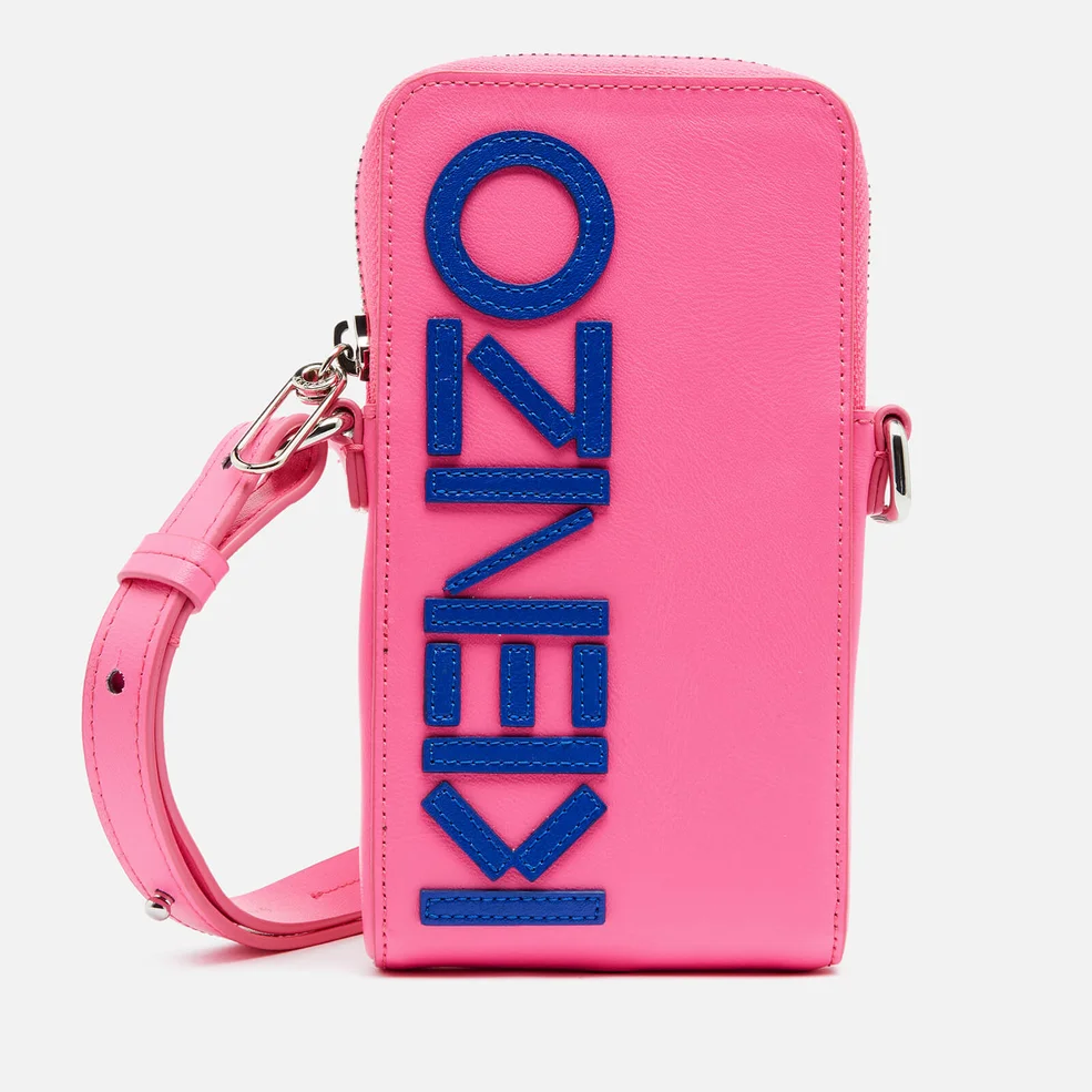 KENZO Women's Leather KENZO Logo Phone Case On Strap - Pink Image 1