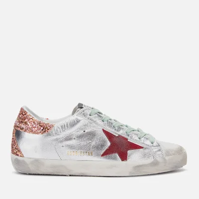 Golden Goose Women's Superstar Leather Trainers - Silver/Sparkling Glitter Red
