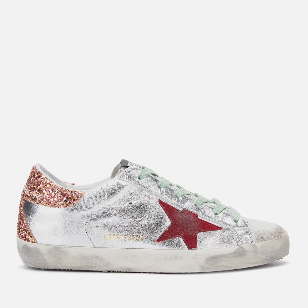 Golden Goose Women's Superstar Leather Trainers - Silver/Sparkling Glitter Red Image 1