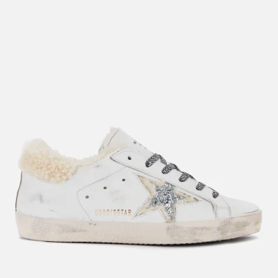 Golden Goose Women's Superstar Leather Trainers - White Shearling/Silver Glitter Star