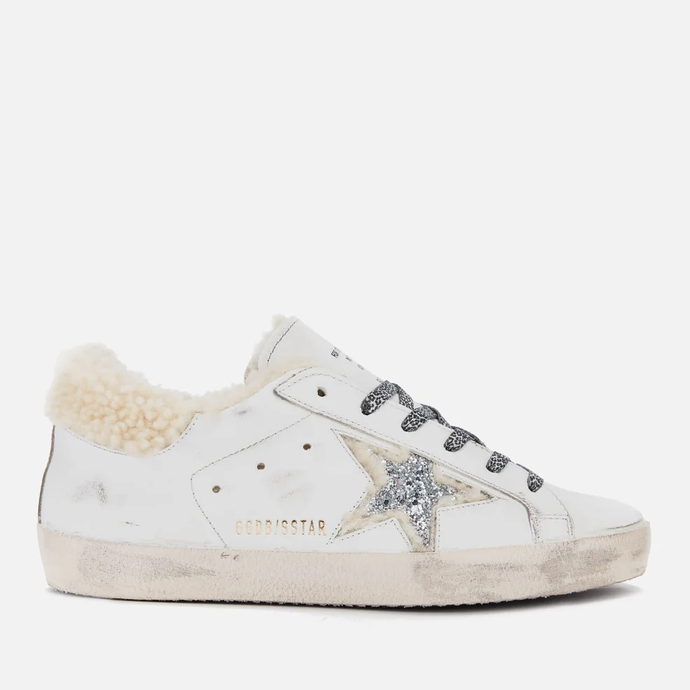 Golden Goose Women's Superstar Leather Trainers - White Shearling/Silver Glitter Star Image 1