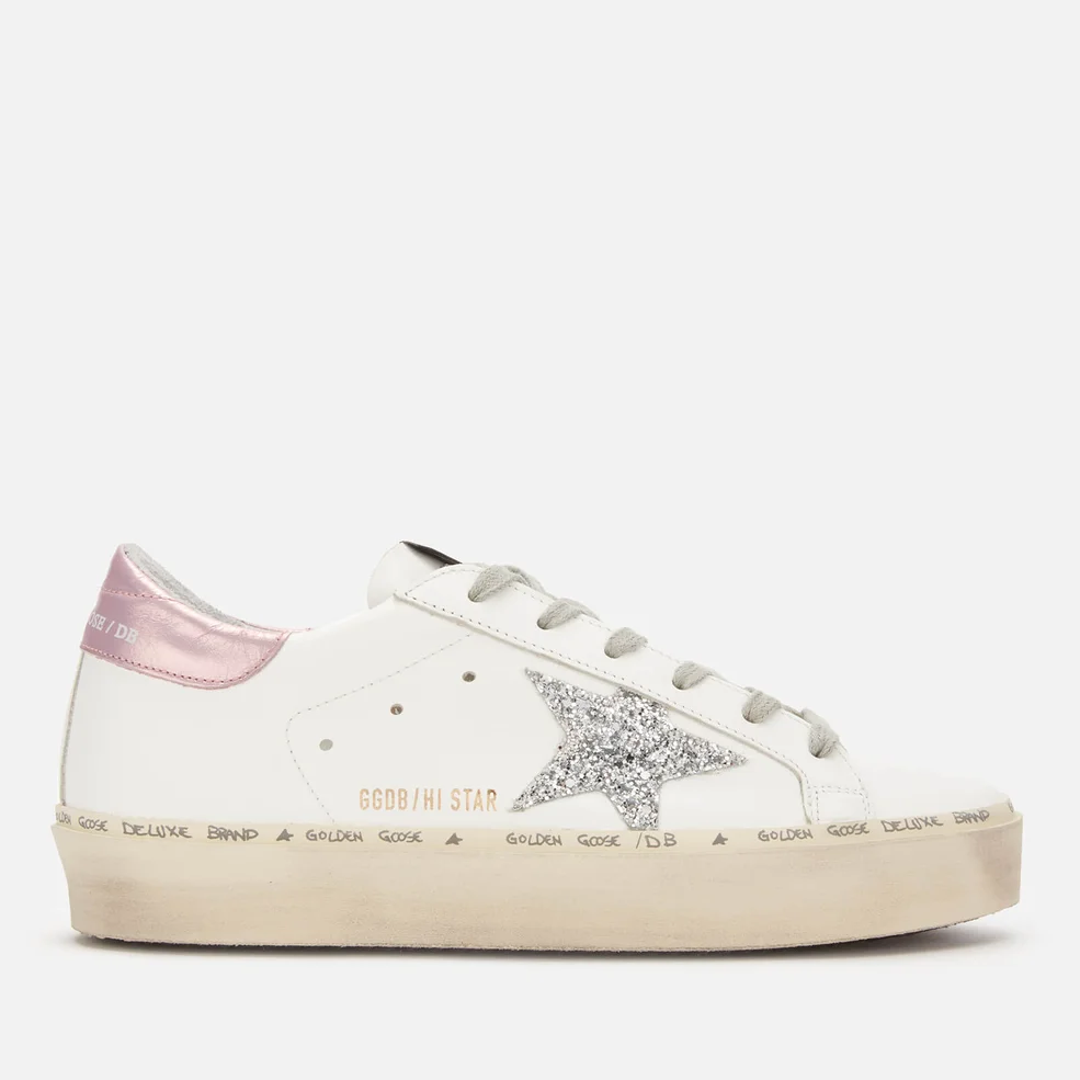 Golden Goose Women's Hi Star Leather Flatform Trainers - White/Pink Laminated/Silver Glitter Star Image 1