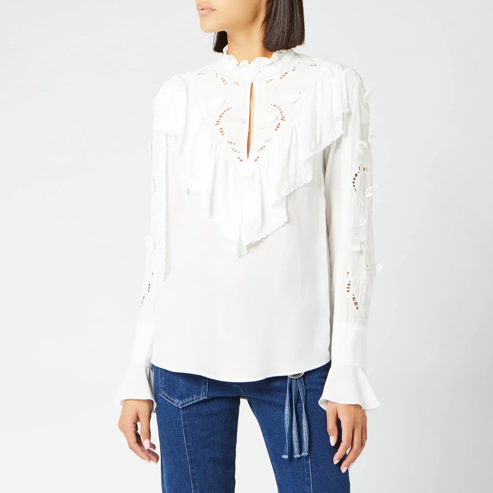 See By Chloé Women's Frill Detail High Neck Blouse - White Image 1