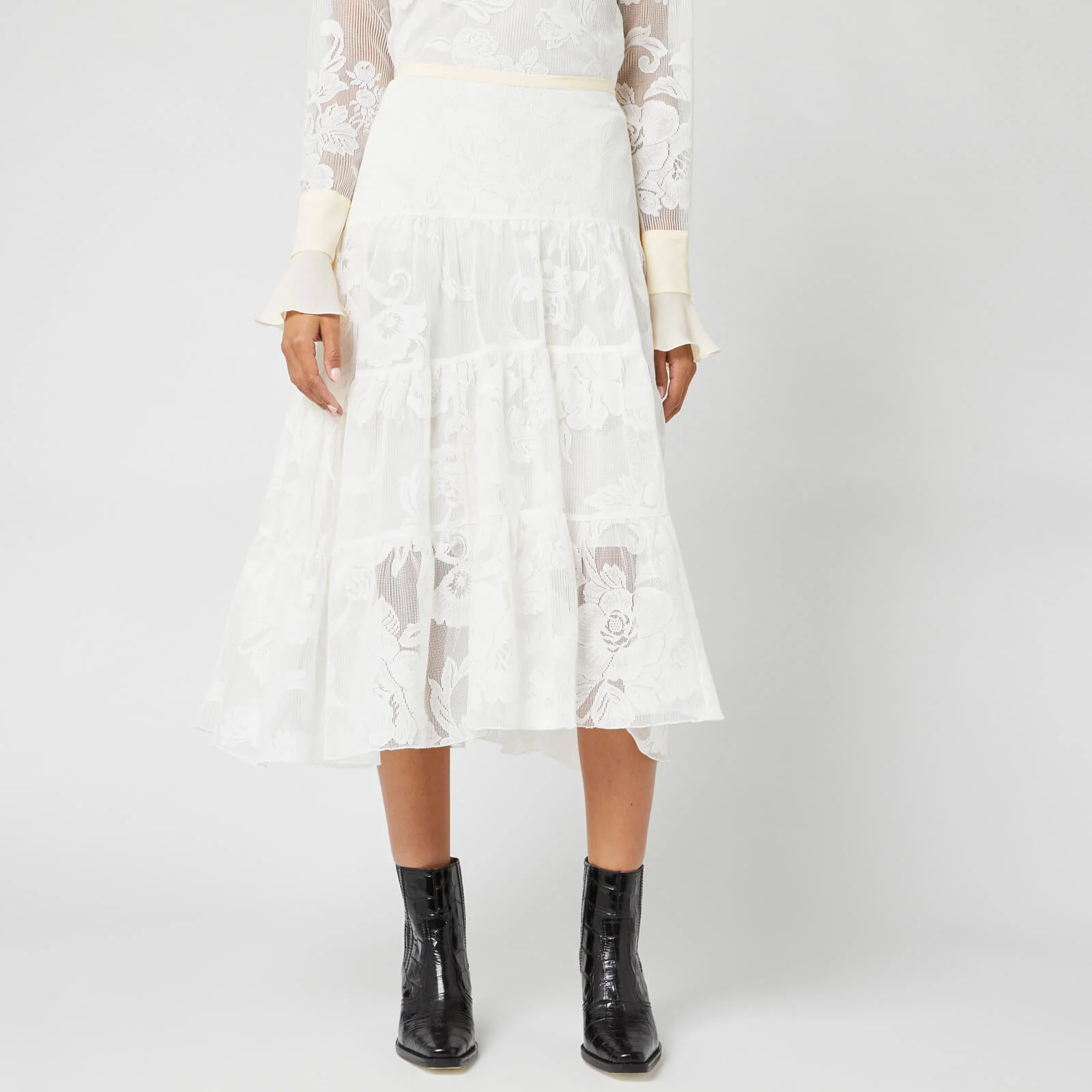 See By Chloé Women's Lace Detail Midi Skirt - Iconic Milk Image 1