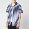 Lanvin Men's Striped Bowling Shirt - Dark Blue/Light Grey - Image 1