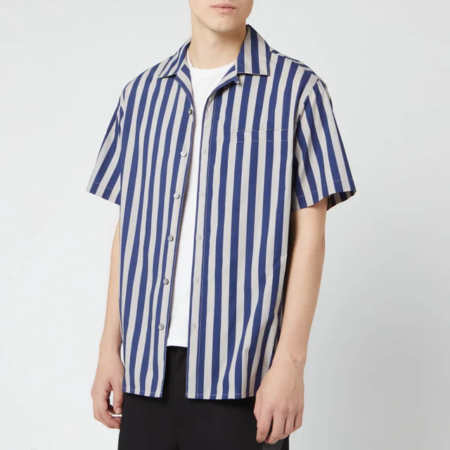 Lanvin Men's Striped Bowling Shirt - Dark Blue/Light Grey