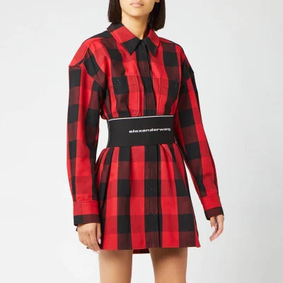 Alexander Wang Women's Plaid Shirt Dress with Elastic Waist Belt - Black/Red