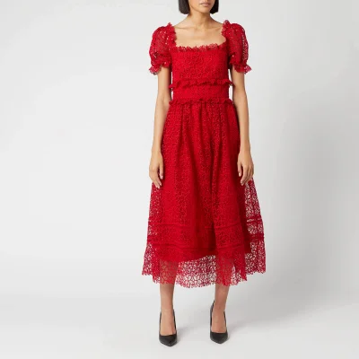 Self-Portrait Women's Short Sleeve Hibiscus Guipure Dress - Red