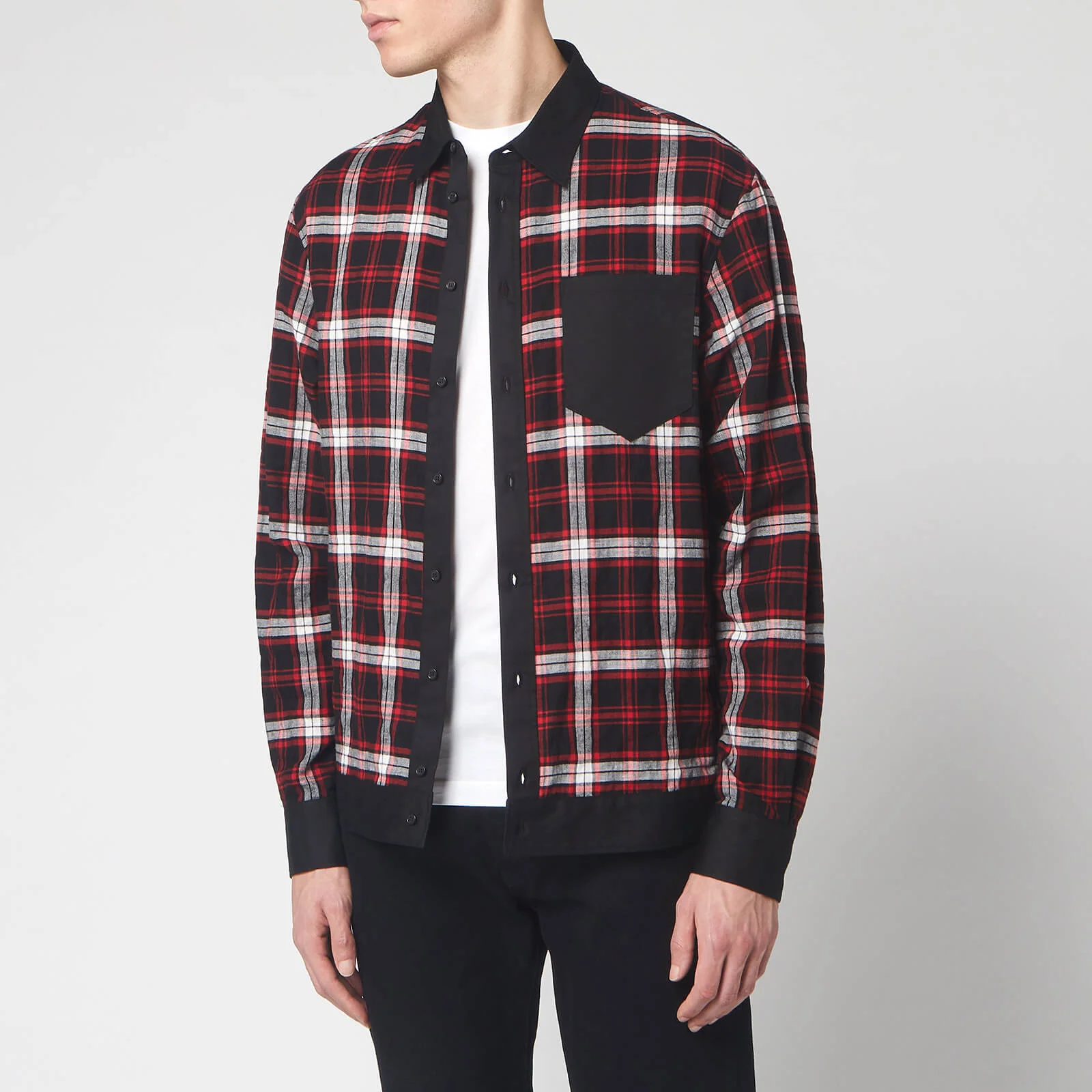 Dsquared2 Men's Cotton and Check Bowling Shirt with Logo Print On Back - Black/Red/White Image 1