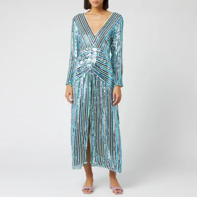 RIXO Women's Emmy Diagonal Sequin Stripe Dress - Blue