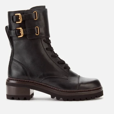 See By Chloé Women's Leather Lace Up Military Boots - Nero