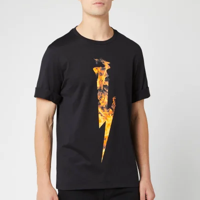 Neil Barrett Men's Flame Thunderbolt T-Shirt - Black/Orange