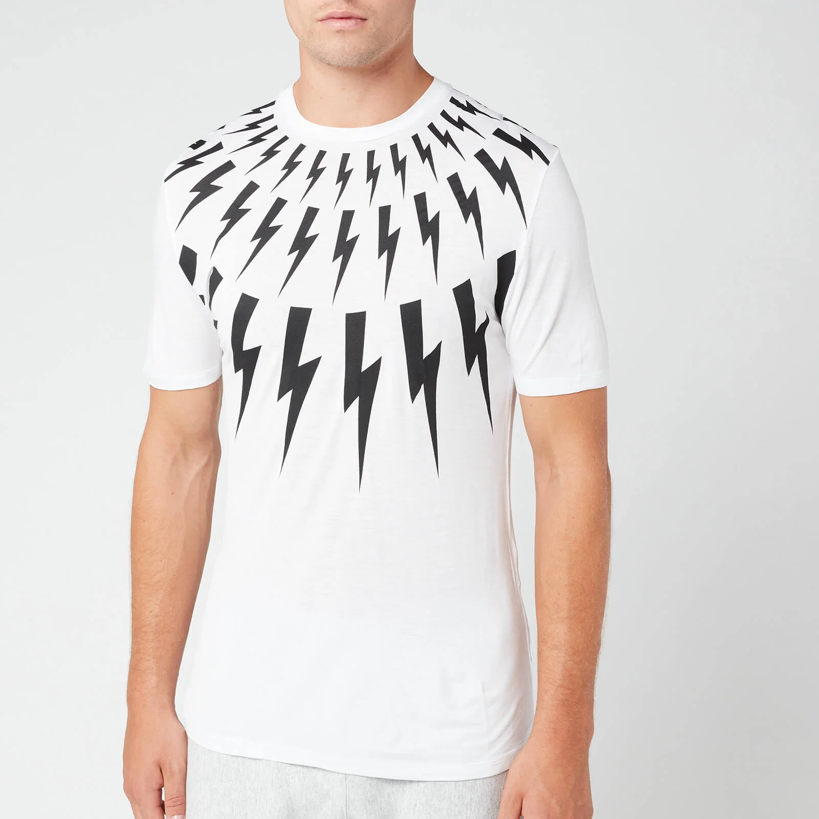 Neil Barrett Men's Fairisle Thunderbolt T-Shirt - White/Black Image 1