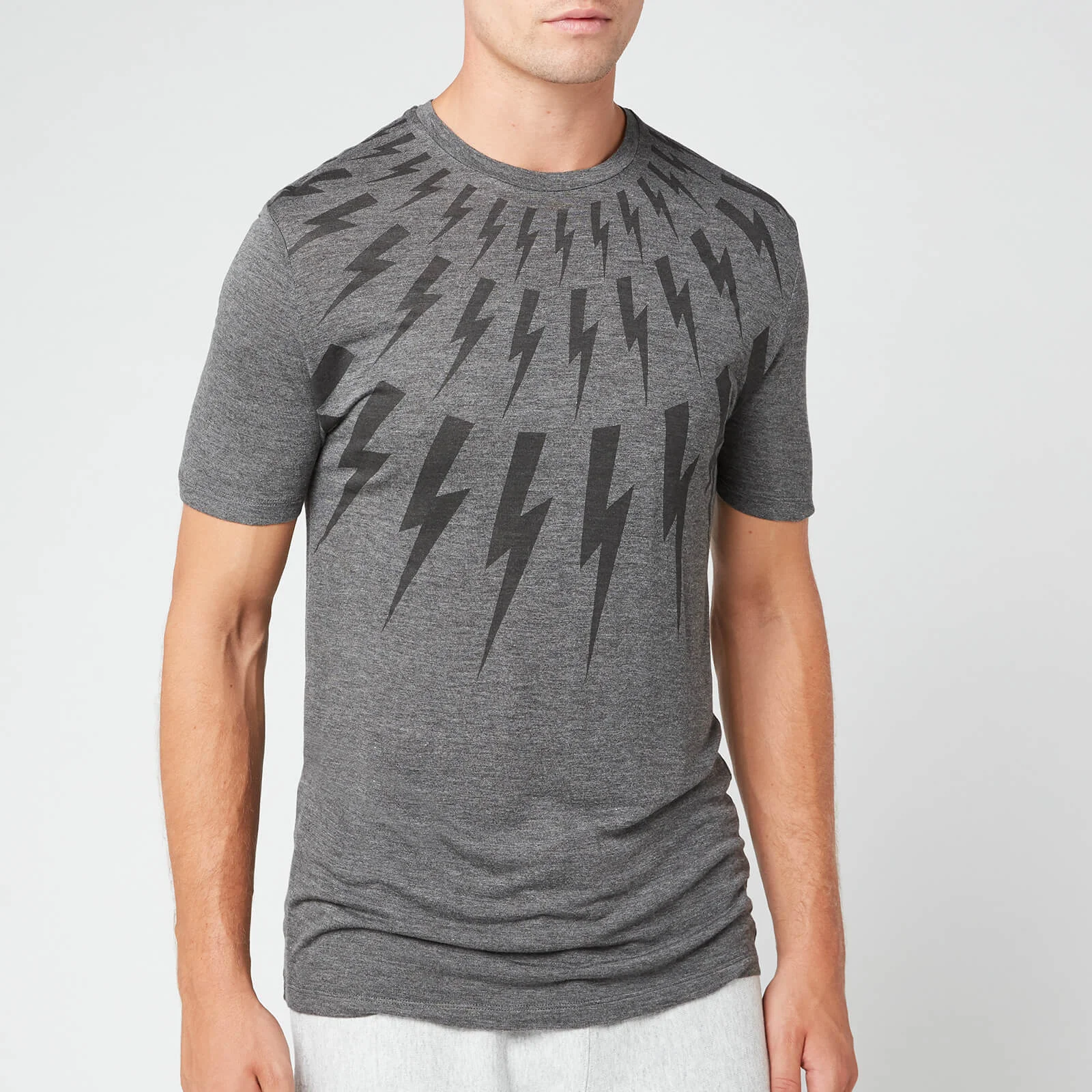 Neil Barrett Men's Fairisle Thunderbolt T-Shirt - Black/Grey Image 1
