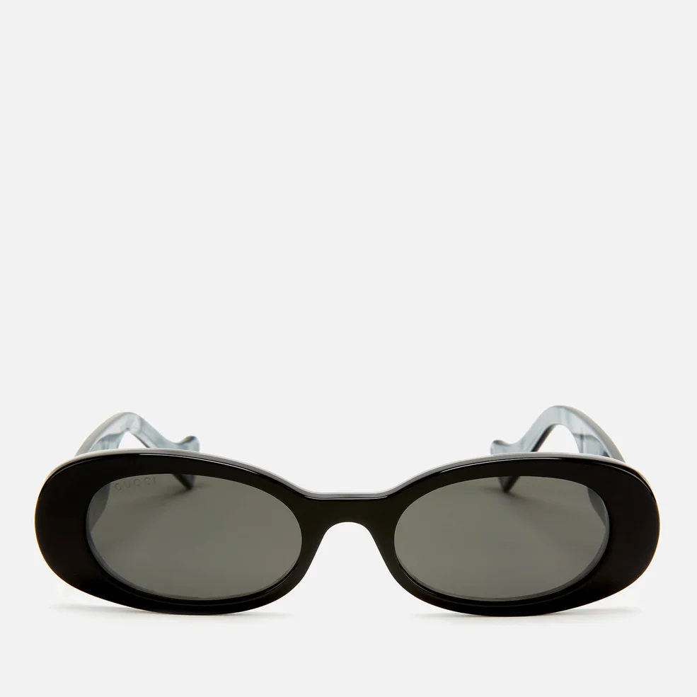 Gucci Women's Oval Frame Acetate Sunglasses - Black/Grey Image 1