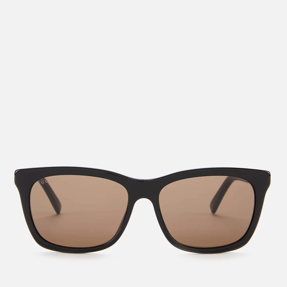 Gucci Men's Rectangle Frame Acetate Sunglasses - Black/Gold/Brown Image 1
