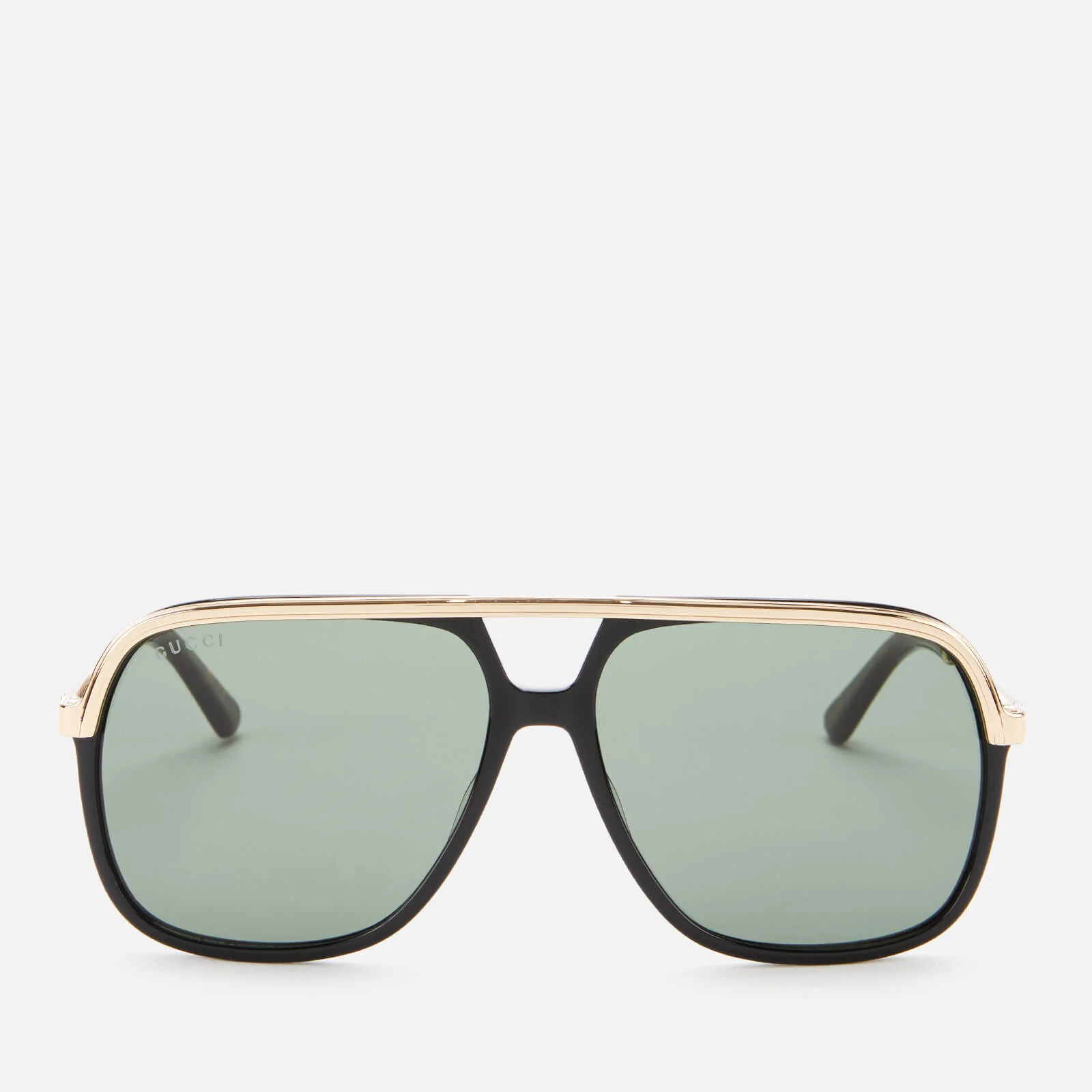 Gucci Men's Aviator Style Sunglasses - Black/Gold/Green Image 1