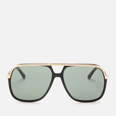 Gucci Men's Aviator Style Sunglasses - Black/Gold/Green