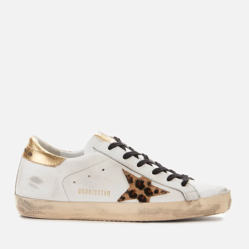 Golden Goose Women's Superstar Leather Trainers - White/Gold/Leopard Star Image 1