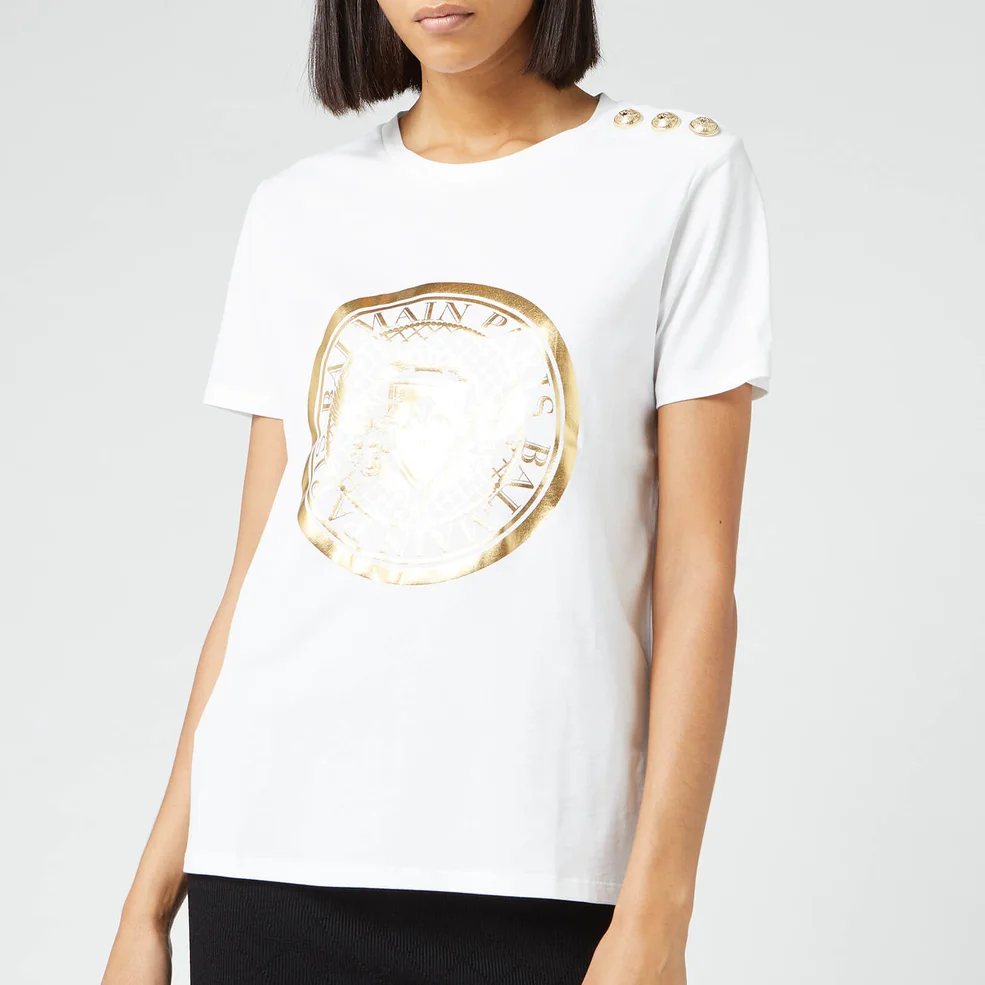 Balmain Women's Coin T-Shirt - White Image 1
